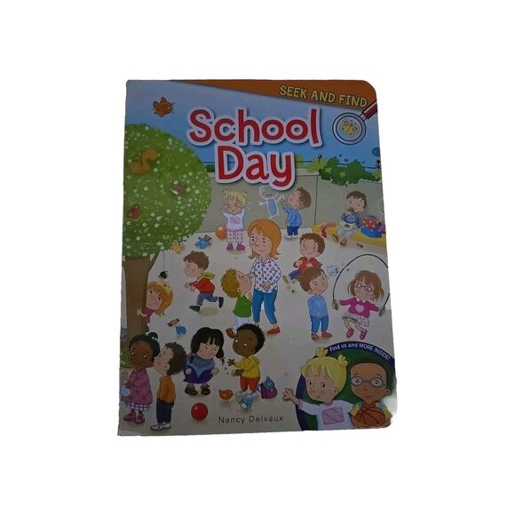 School Day by Nancy Delvaux 2017 Children's Board Books Seek And Find 12 Pages - Picture 1 of 5